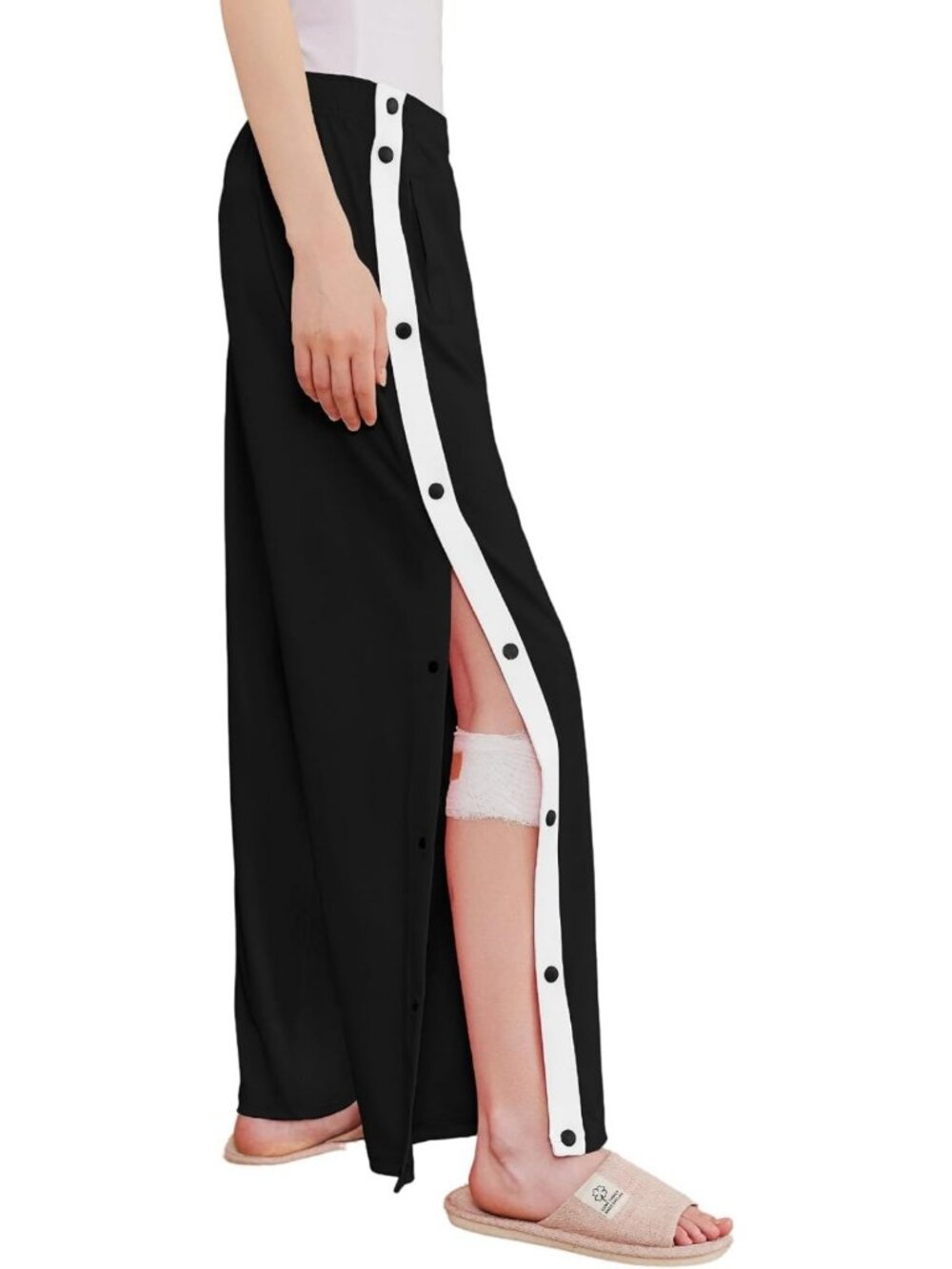 Women's Tear Away Pants with Side Split, Snap Open Bottom Sweatpants, Casual